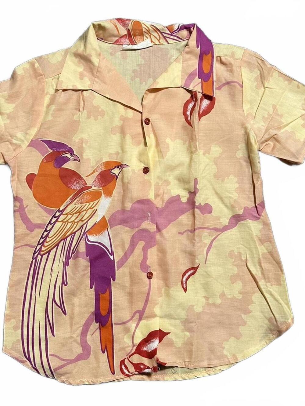 Romance of California True Vintage 70s Bird Motif Button Up Shirt Size M